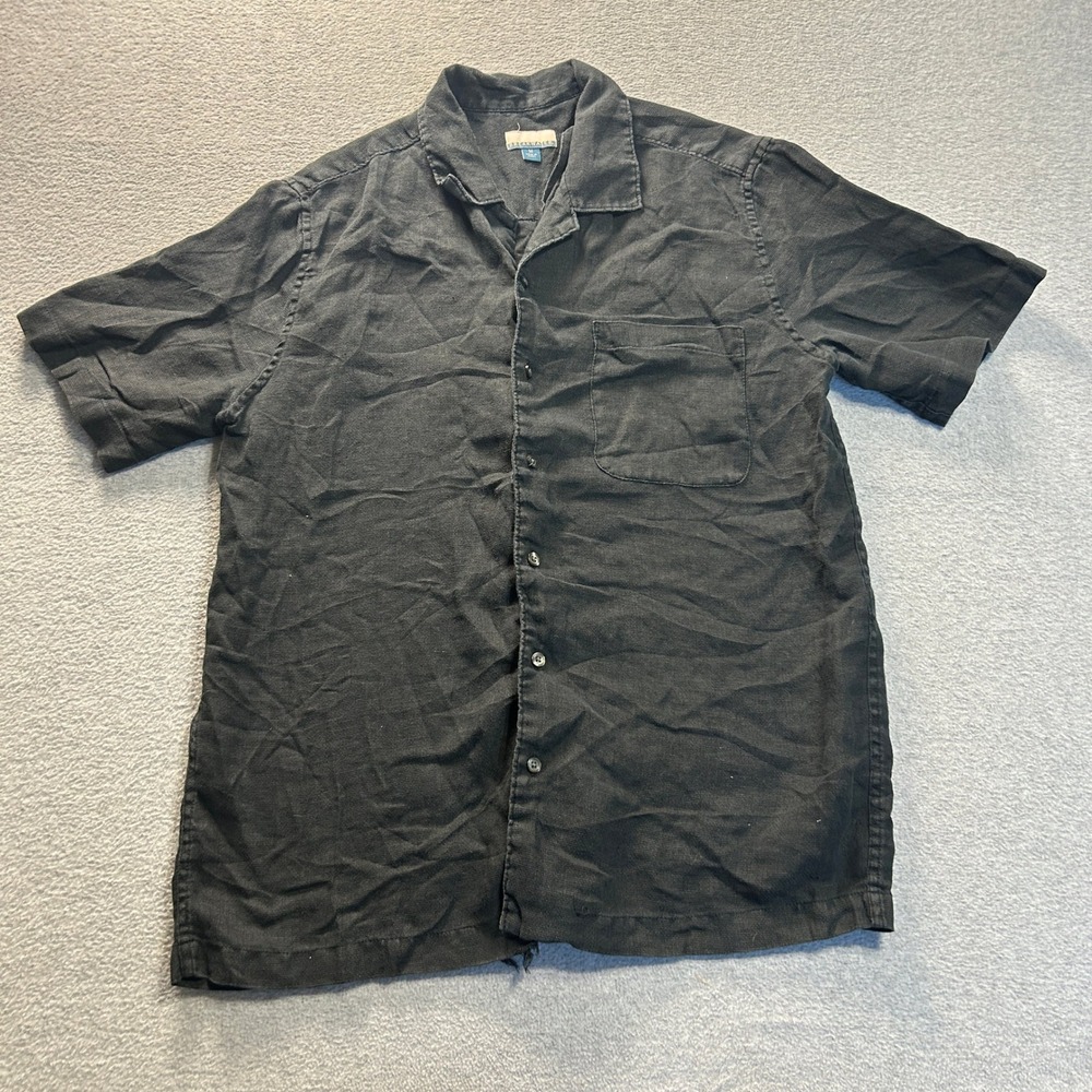 Breakwater Camp Shirt Button Front Mens Medium Black Short Sleeve Casual Resort